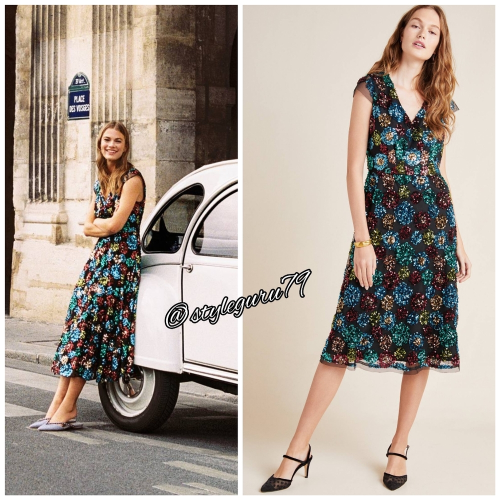 NWT, Anthropologie, Glenna Sequin Short Sleeve Midi Dress